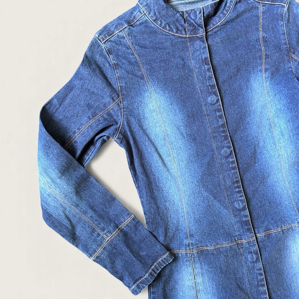 Arden B Denim Dress Jacket Women’s XS Longline Button Front 2000s Y2K Jean Dress - Picture 3 of 9